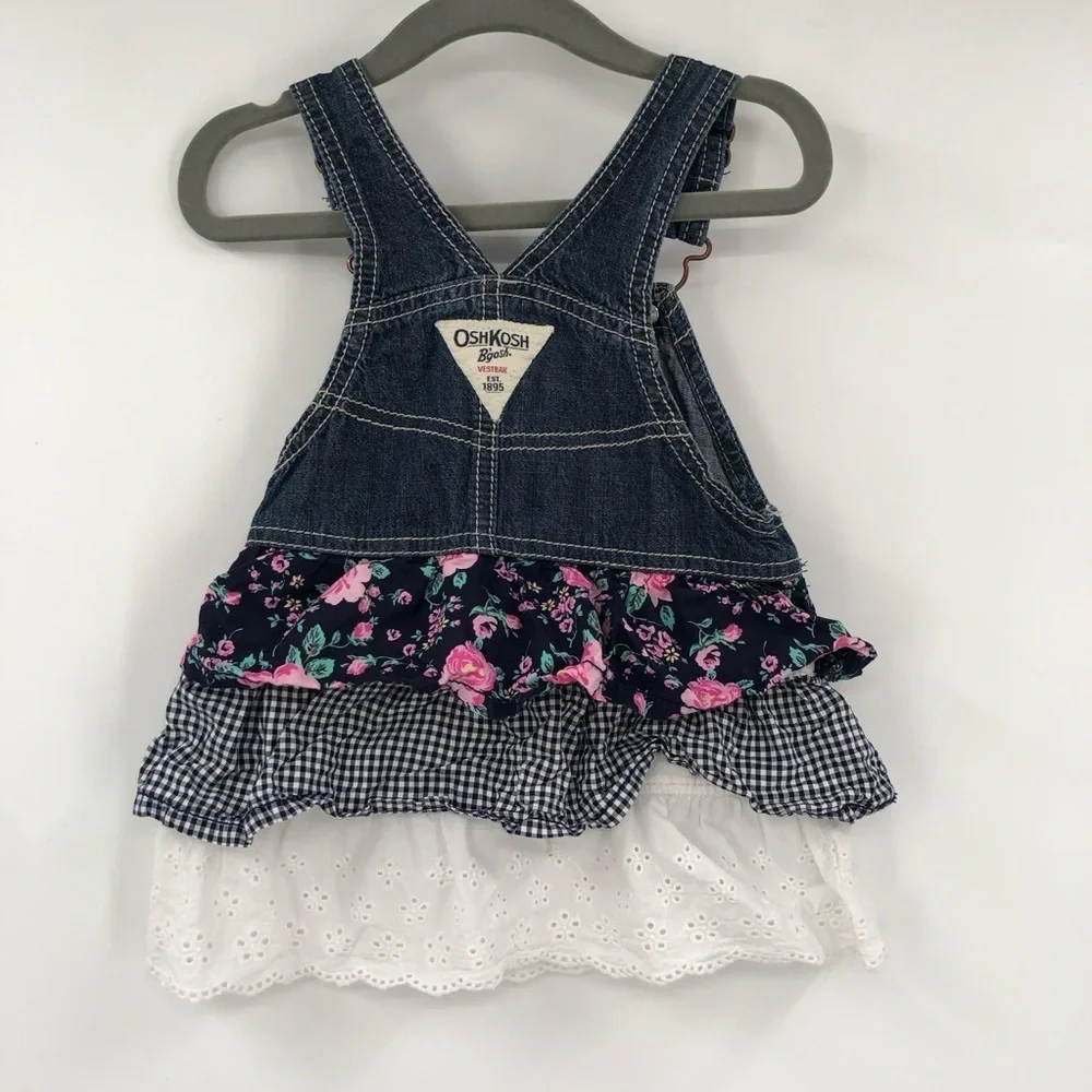 OSHKOSH B'GOSH Overall Dress Skirtall Jumper 18M Ruffle Tiered Eyelet Cotton
